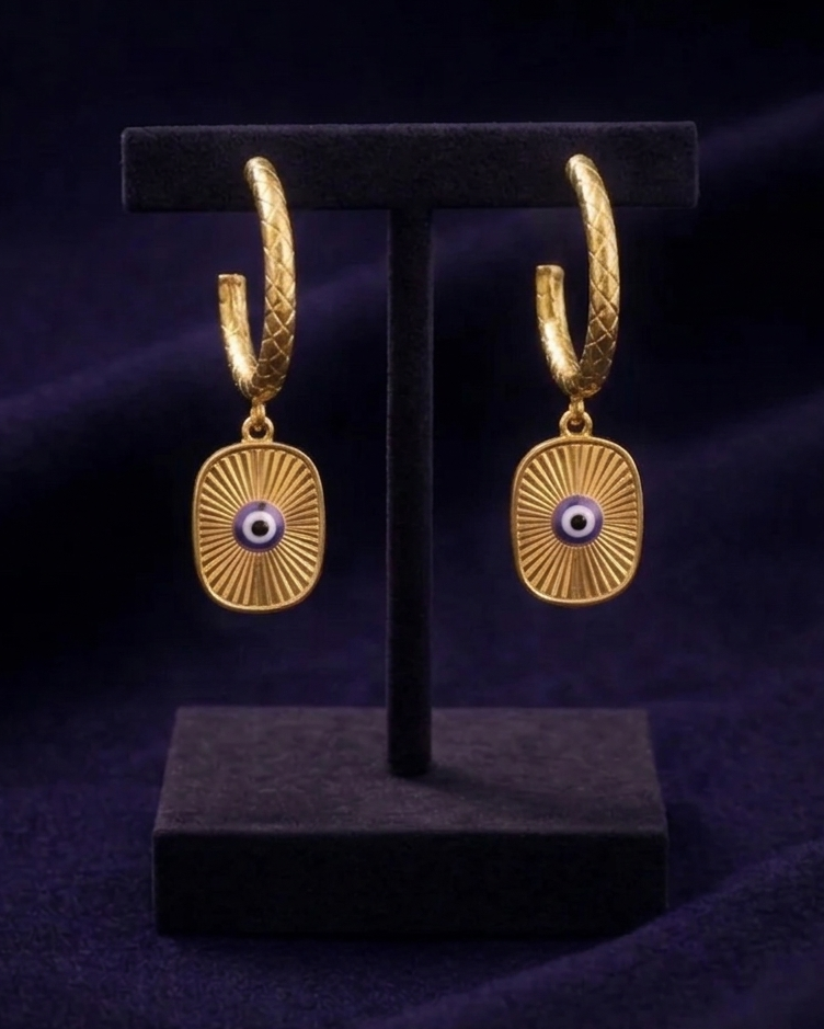 Σκουλαρίκια Gold Hoop Μάτι | Χρυσά με Ζιργκόν